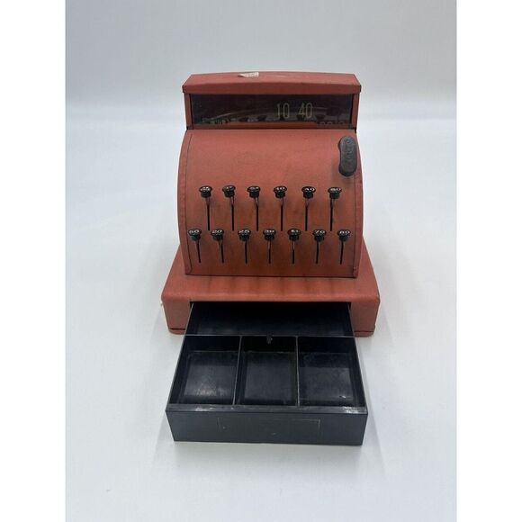 Antique Red Tom Thumb Toy Cash Register Toy Pink Vintage Tomthumb Kids Store - Picture 5 of 7